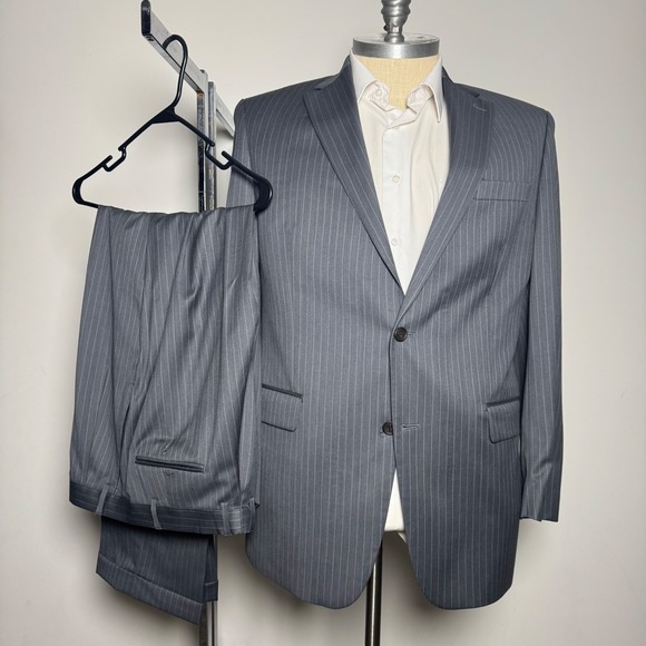 Lauren Ralph Lauren Suit Mens 44L 36x32 Grey Pinstripe Wool 2-Button Business